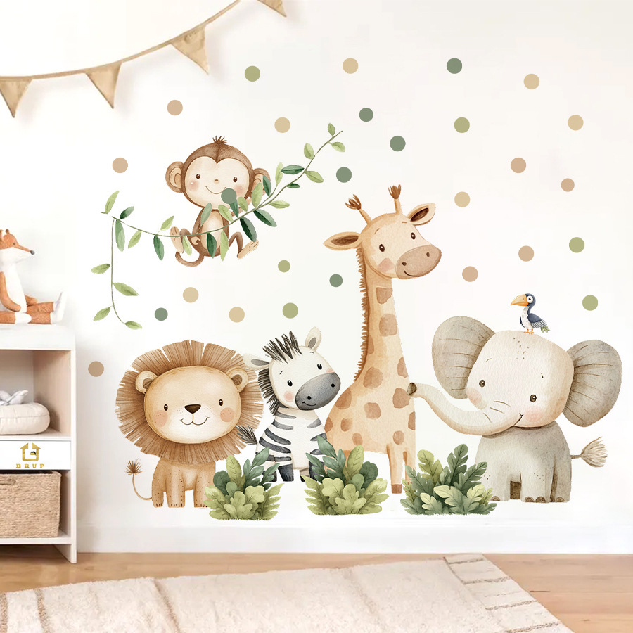 Baby Nursery Decor Boy - Boho สัตว์ป่าสติ๊กเกอร์ติดผนังสําหรับห้องพักเด็กเด็กผู้หญิงเด็กตกแต่งห้องเนอสเซอรี่วอลล์เปเปอร์ช้างยีราฟลิงสิงโต