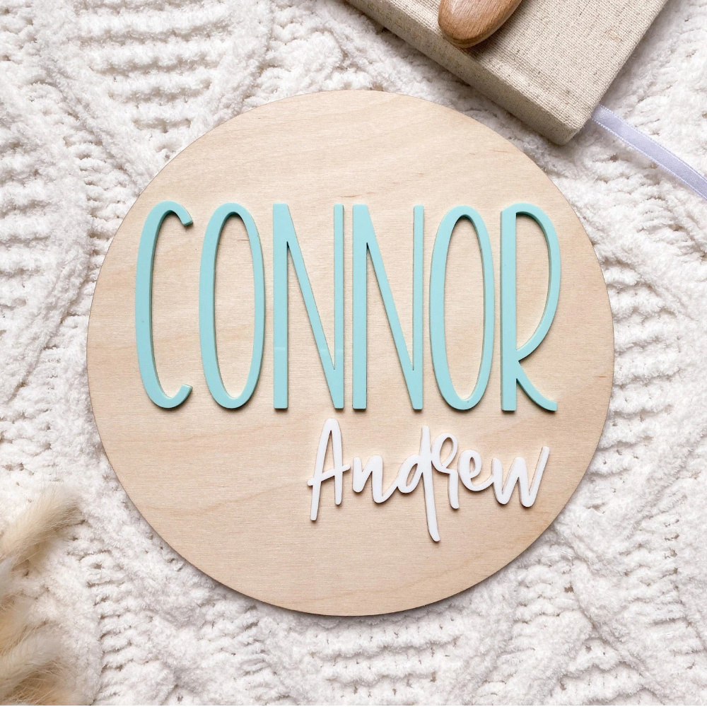 Baby Nursery Decor - ป้ายประกาศการเกิดส่วนบุคคล - ป้ายชื่อเด็กไม้และอะคริลิค - ตกแต่งห้องเด็ก