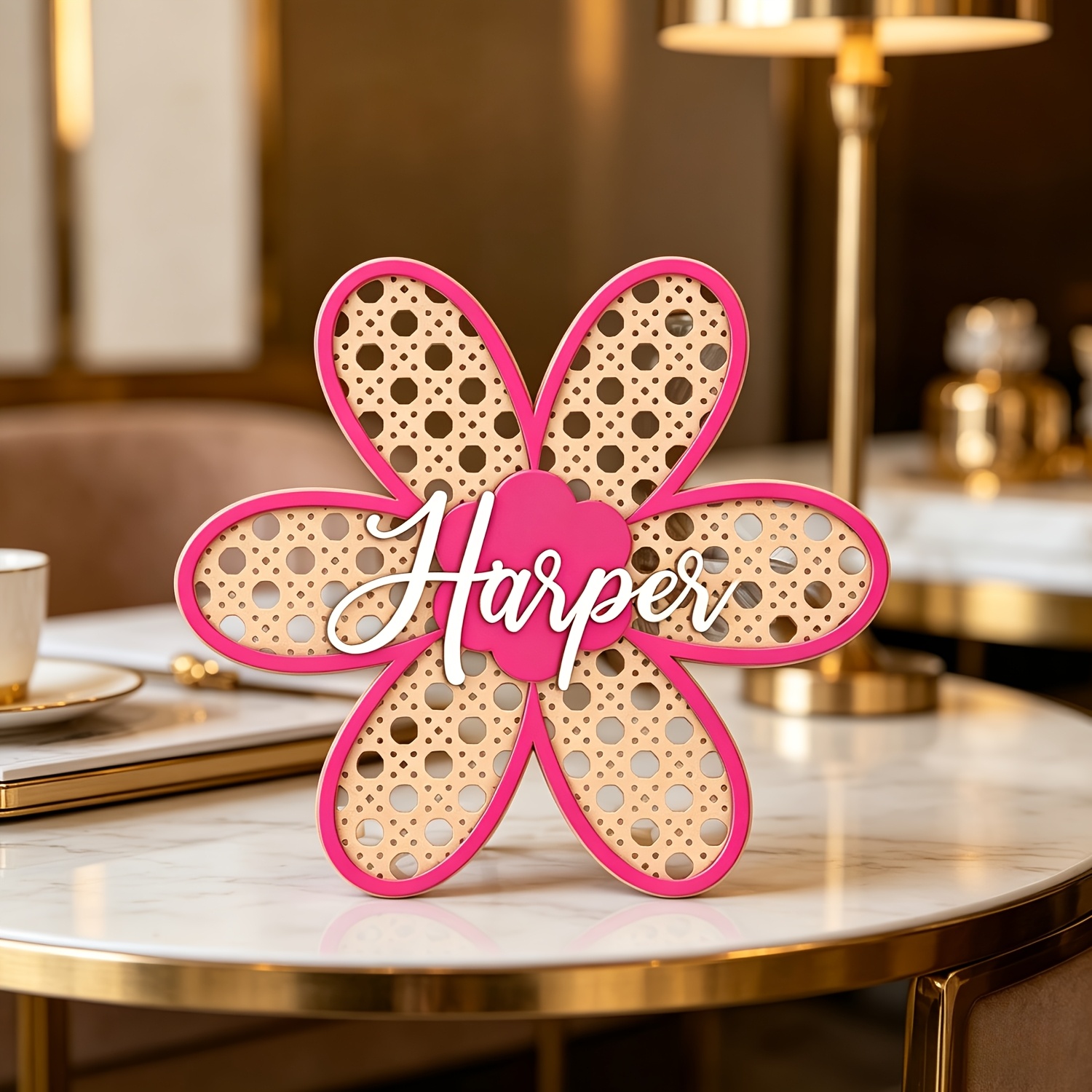 Baby Nursery Decor - ป้ายชื่อดอกไม้หวายสไตล์โบโฮแบบปรับแต่งได้, ป้ายประตูสีชมพูแบบกำหนดเองได้, ของตกแต่งห้องนอนเด็ก, ของที่ระลึกแสนน่ารัก