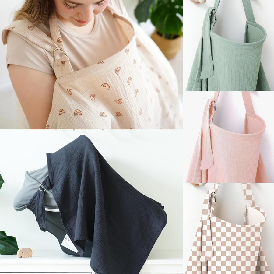 Nursing Cover Breastfeeding - ผ้าคลุมให้นมบุตรแบบพกพา 100% ผ้าฝ้าย ผ้าคลุมให้นม ระบายอากาศได้ดี ใช้คลุมรถเข็นเด็ก