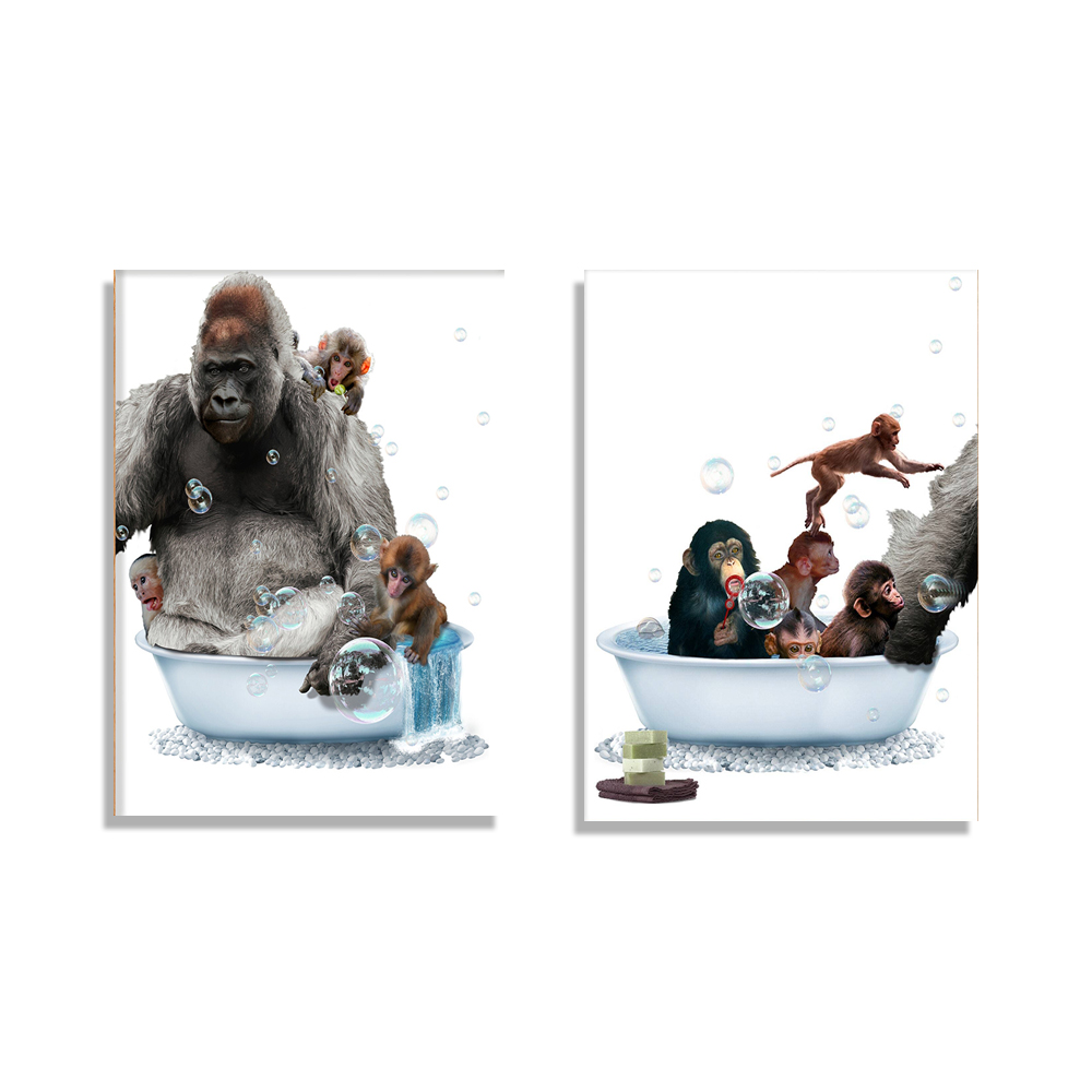 Baby Zoo Nursery - ภาพพิมพ์ลายอ่างอาบน้ำลิงกอริลลา, โปสเตอร์สวนสัตว์ลิงน้อย, ของตกแต่งอ่างอาบน้ำลิงขนาดใหญ่สุดน่ารัก