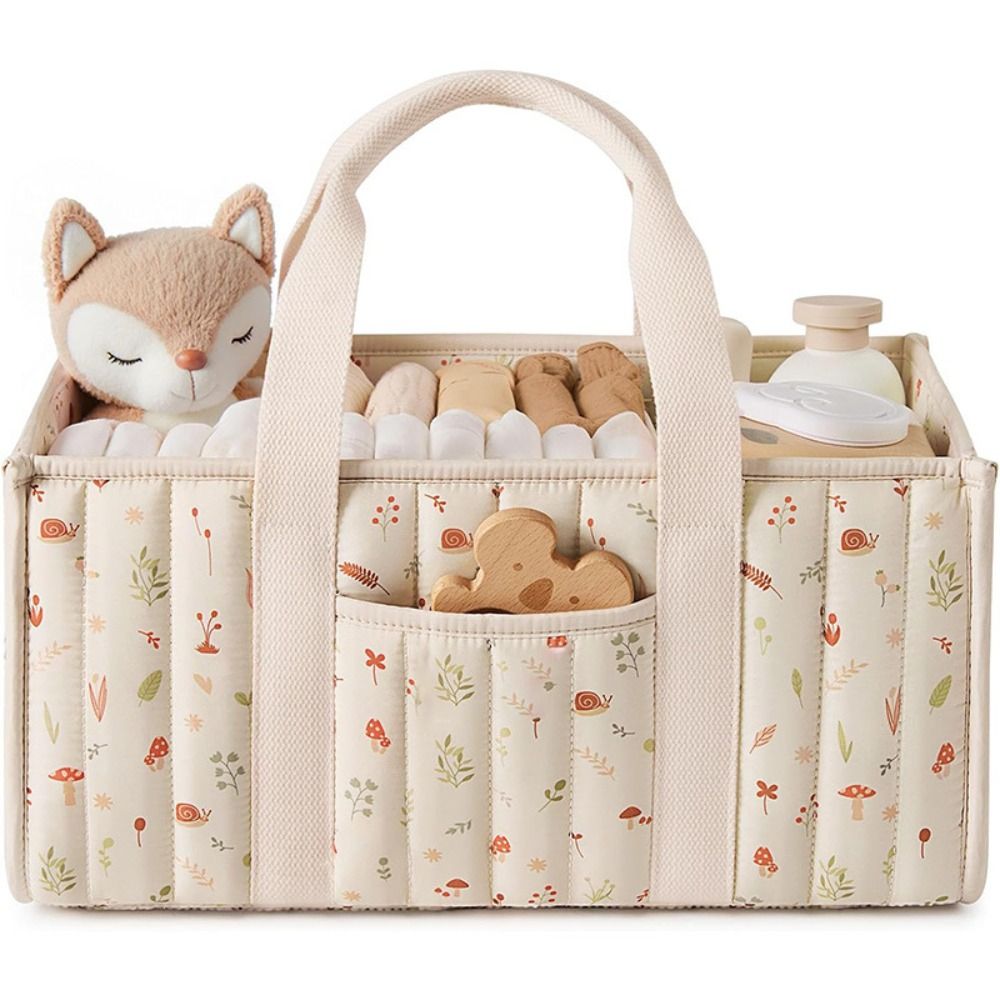 Baby Nursery Organiser - ตะกร้าเก็บของใช้จำเป็นสำหรับเด็กแรกเกิดแบบพกพาขนาดใหญ่ กระเป๋าเก็บผ้าอ้อมเด็ก ลายดอกไม้