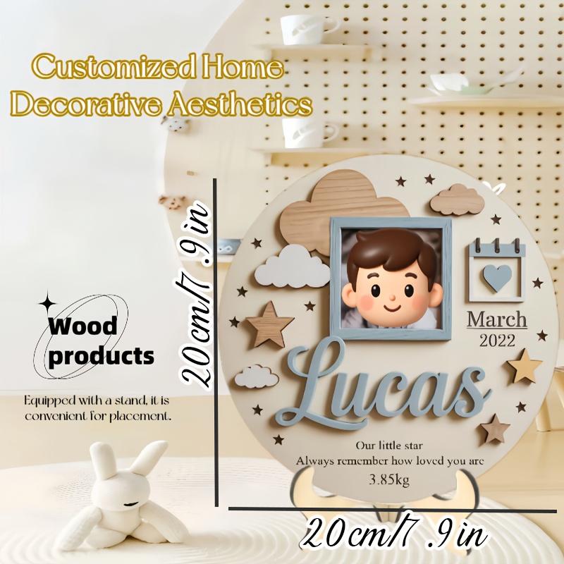 Baby Nursery Decor - กรอบรูปเด็กแบบสั่งทำพิเศษ, ป้ายไม้บันทึกวันเกิดพร้อมชื่อและวันที่, ของตกแต่งห้องเด็ก, ของขวัญที่ระลึกสำหรับเด็กแรกเกิด
