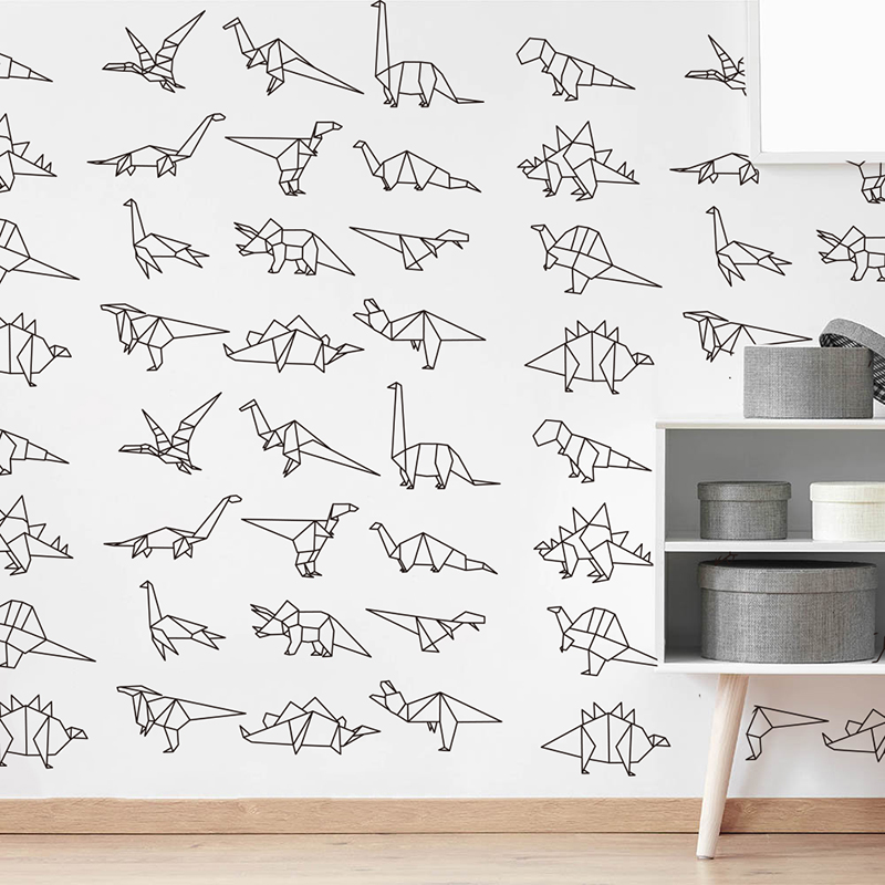 Baby Zoo Nursery - น่ารัก Origami ไดโนเสาร์สัตว์สติ๊กเกอร์ติดผนังเด็กทารกเด็กเรขาคณิตไดโนเสาร์สวนสัตว์สัตว์รูปลอกผนังไวนิล