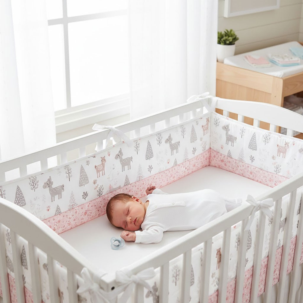 Baby Nursery Glider - แผ่นกันกระแทกเตียงเด็ก ผ้าฝ้ายสีชมพู นุ่ม ป้องกันการชน ขนาด 120x30