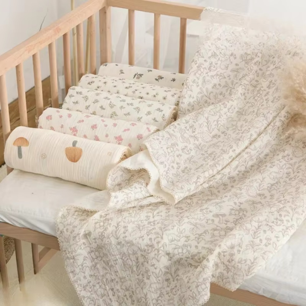 Swaddle Blanket Muslin - ผ้าห่มเด็กมัสลินลายดอกไม้นุ่มผ้าฝ้ายสองชั้นห่อตัวเด็กผ้าห่มรถเข็นเด็กน้ําหนักเบาฤดูร้อน