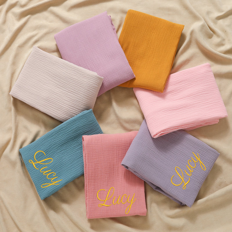 Swaddle Blanket Muslin - ส่วนบุคคลชื่อปักที่กําหนดเองเด็กผ้าฝ้าย Muslin Baby Swaddle Wrap ทารกแรกเกิดรับผ้าห่ม