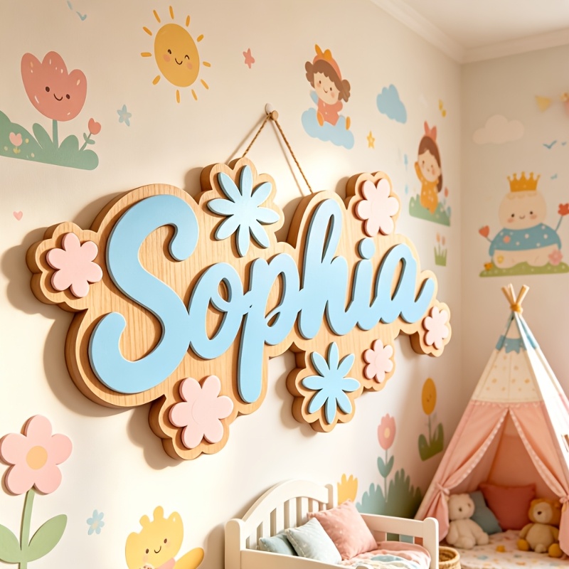 Baby Nursery Decor - ป้ายห้องพักธีมดอกไม้แบบส่วนตัว, ป้ายประตูดอกไม้สีพาสเทลปรับแต่งได้, ของตกแต่งห้องนอนเด็ก, ของขวัญแขวนแสนหวาน