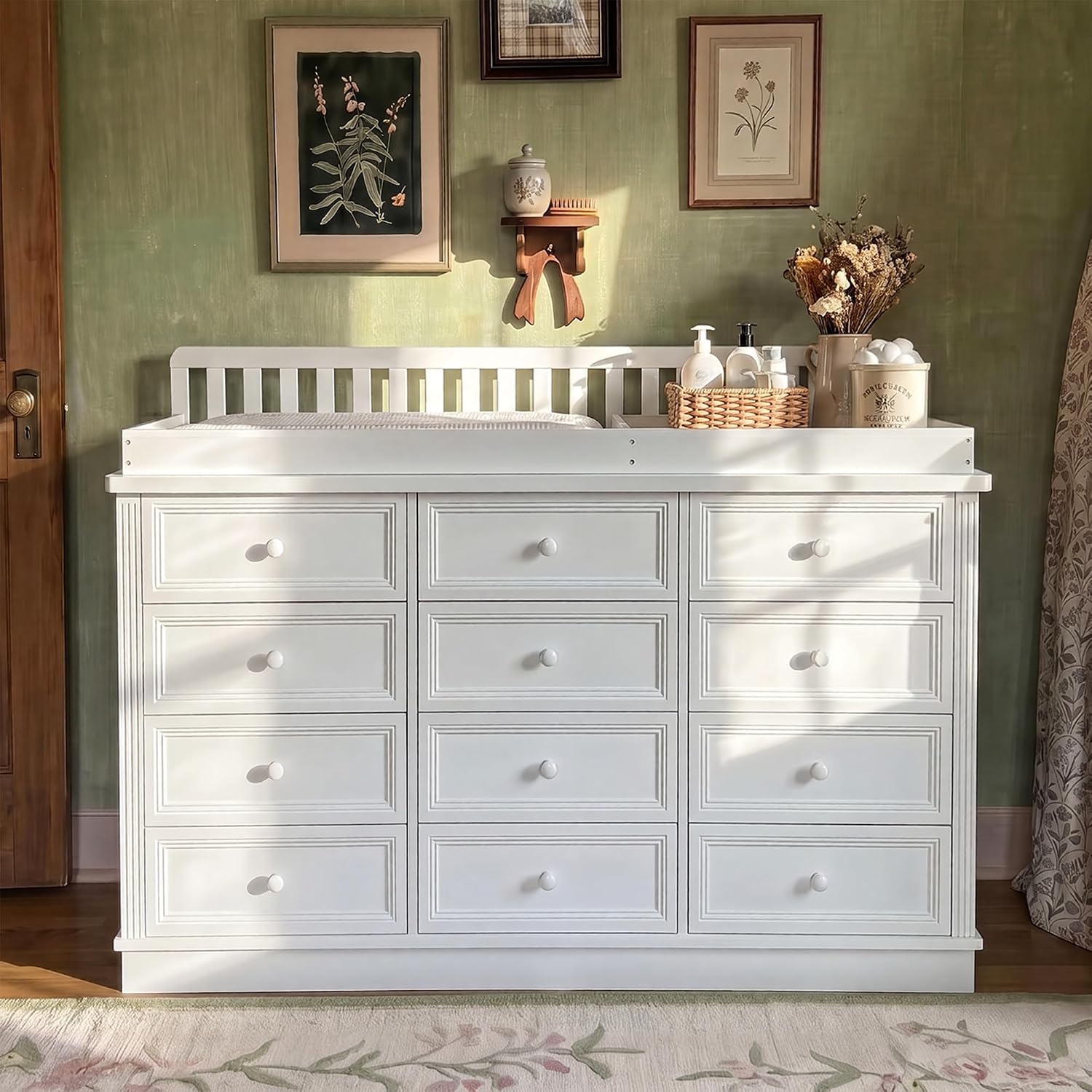 Baby Nursery Dresser Changing Table - โต๊ะเปลี่ยนผ้าอ้อมเด็กพร้อมตู้เก็บของ, ทำจากไม้แท้ 100%, ชุดเปลี่ยนผ้าอ้อมเด็กแบบรวม, ตู้เก็บของเด็ก 12