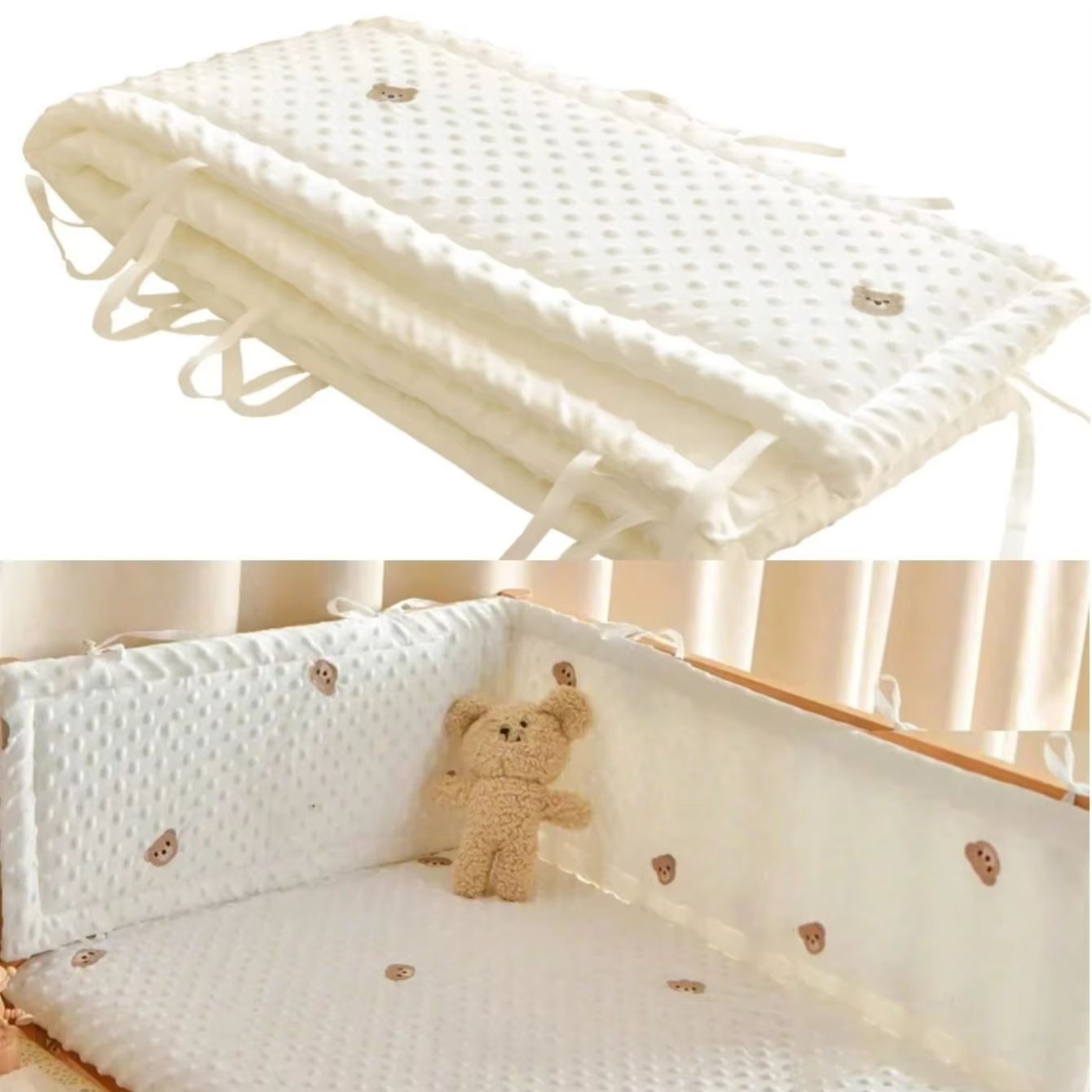 Baby Nursery Glider - รั้วกั้นเตียงเด็กสีพื้น ผ้าฝ้าย ป้องกันการตกเตียง บุหนา ป้องกันรอบเตียง สำหรับตกแต่งห้องเด็ก