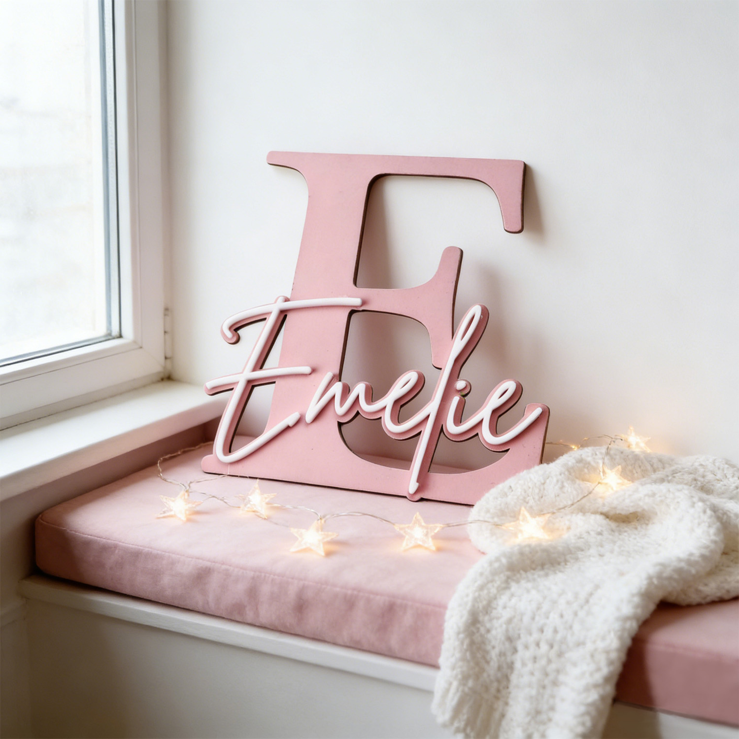 Baby Nursery Decor Boy - ป้ายไม้ตกแต่งชื่อแบบสองชั้น 1 ชิ้น, ปรับแต่งเนื้อหาได้, ของตกแต่งบ้าน, ของตกแต่งห้องเด็ก,