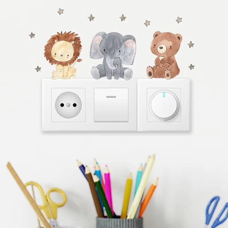 Baby Nursery Decor Boy - สติ๊กเกอร์ติดผนังรูปสัตว์ป่าแสนน่ารักสำหรับห้องเด็กเด็กชายเด็กหญิงตกแต่งห้องเด็กทารกวอลล์เปเปอร์ไวนิลช้างสิงโต