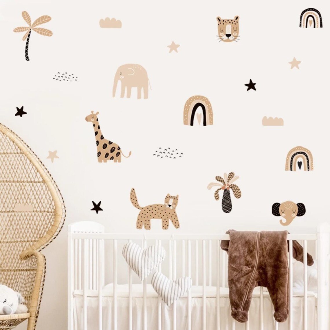 Baby Nursery Decor Boy - โบโฮการ์ตูนสายรุ้งดาวน่ารักหน้าสัตว์น่ารักสีน้ำสติกเกอร์สำหรับห้องเด็กสติ๊กเกอร์ติดผนังพิมพ์ลายศิลปะเด็กชายหญิงห้องตกแต่งบ้าน