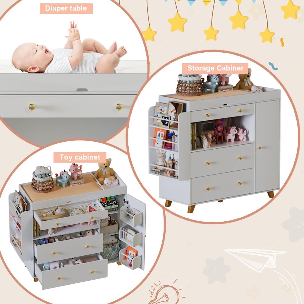 ตู้เสื้อผ้าเด็กอ่อนพร้อมโต๊ะเป - Baby Nursery Dresser Changing Table บทวิจารณ์และราคา