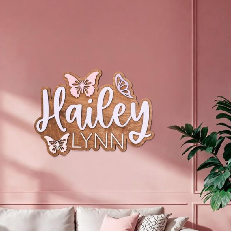 ป้ายชื่อไม้รูปผีเสื้อแบบสั่งทำ - Baby Nursery Accent Wall บทวิจารณ์และราคา
