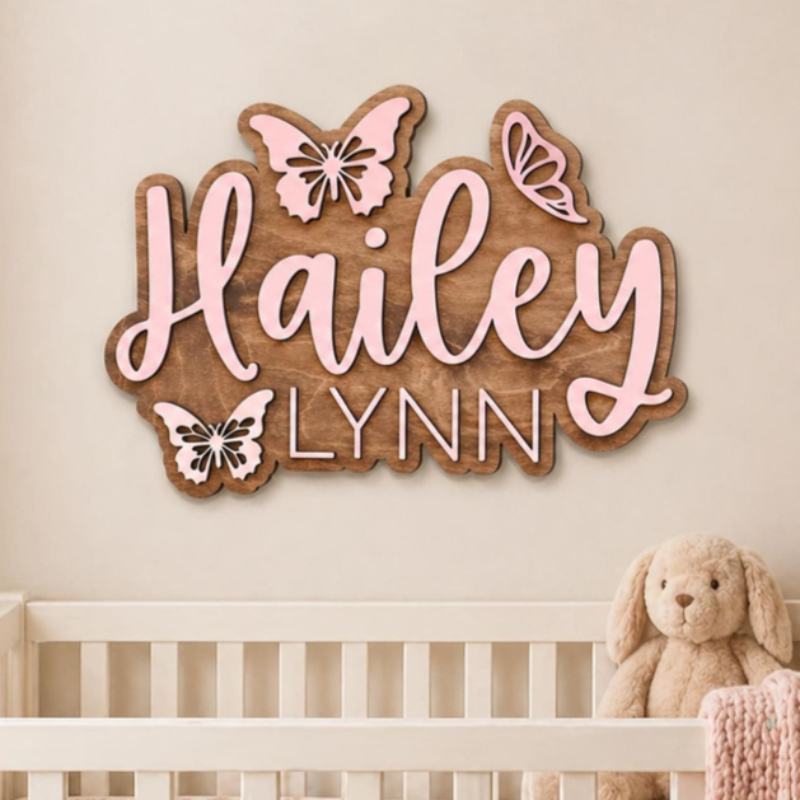ป้ายชื่อไม้รูปผีเสื้อแบบสั่งทำ - Baby Nursery Accent Wall บทวิจารณ์และราคา