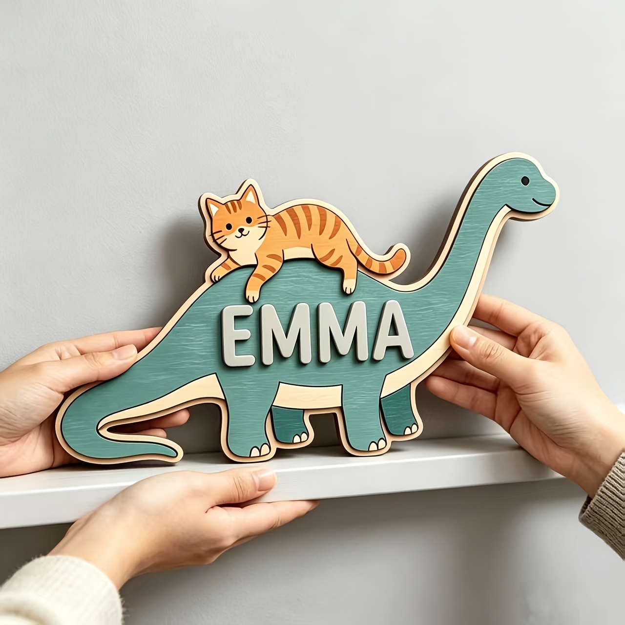 ป้ายชื่อห้องรูปแมวขี่ไดโนเสาร์ - Baby Nursery Decor บทวิจารณ์และราคา