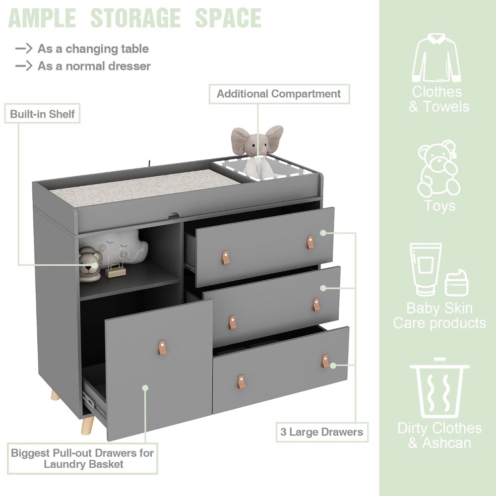 โต๊ะเปลี่ยนผ้าอ้อมเด็กอเนกประส - Baby Nursery Dresser Changing Table บทวิจารณ์และราคา