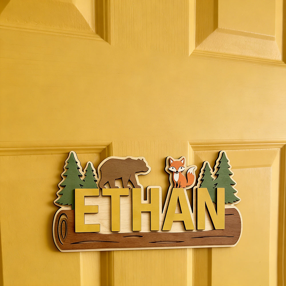 ป้ายไม้สลักชื่อสัตว์ป่า หมี สุ - Baby Nursery Decor บทวิจารณ์และราคา