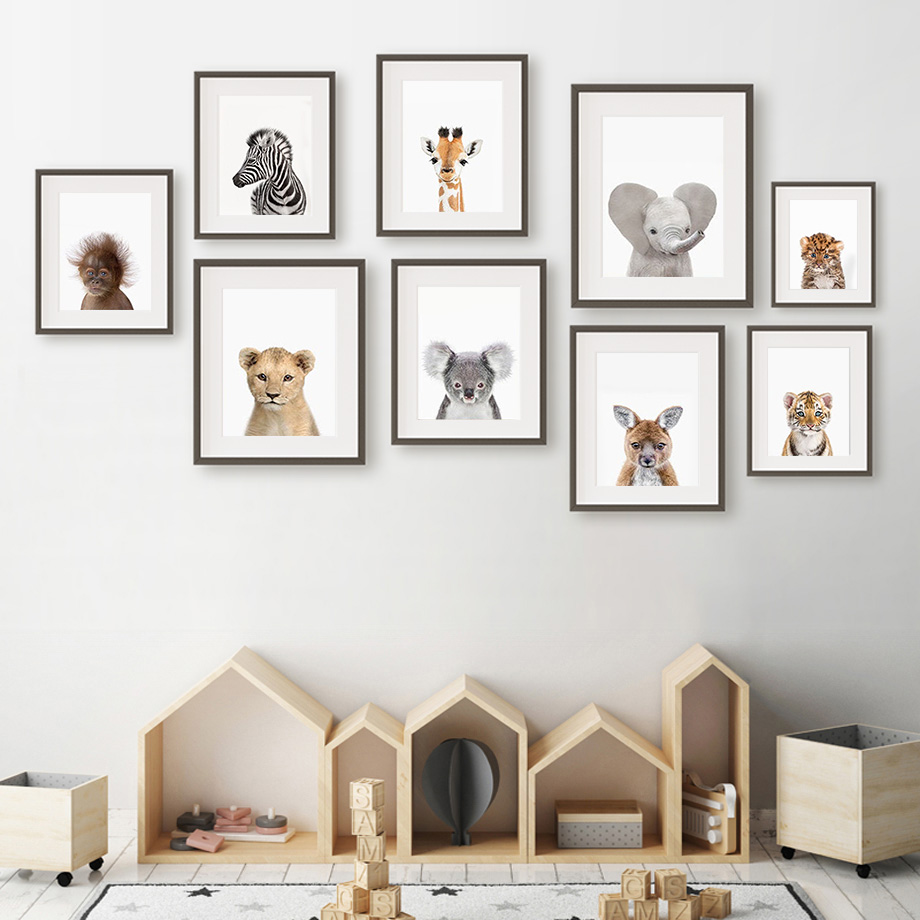 ภาพวาดบนผ้าใบไร้กรอบ 1 ชิ้น ภา - Baby Zoo Nursery บทวิจารณ์และราคา