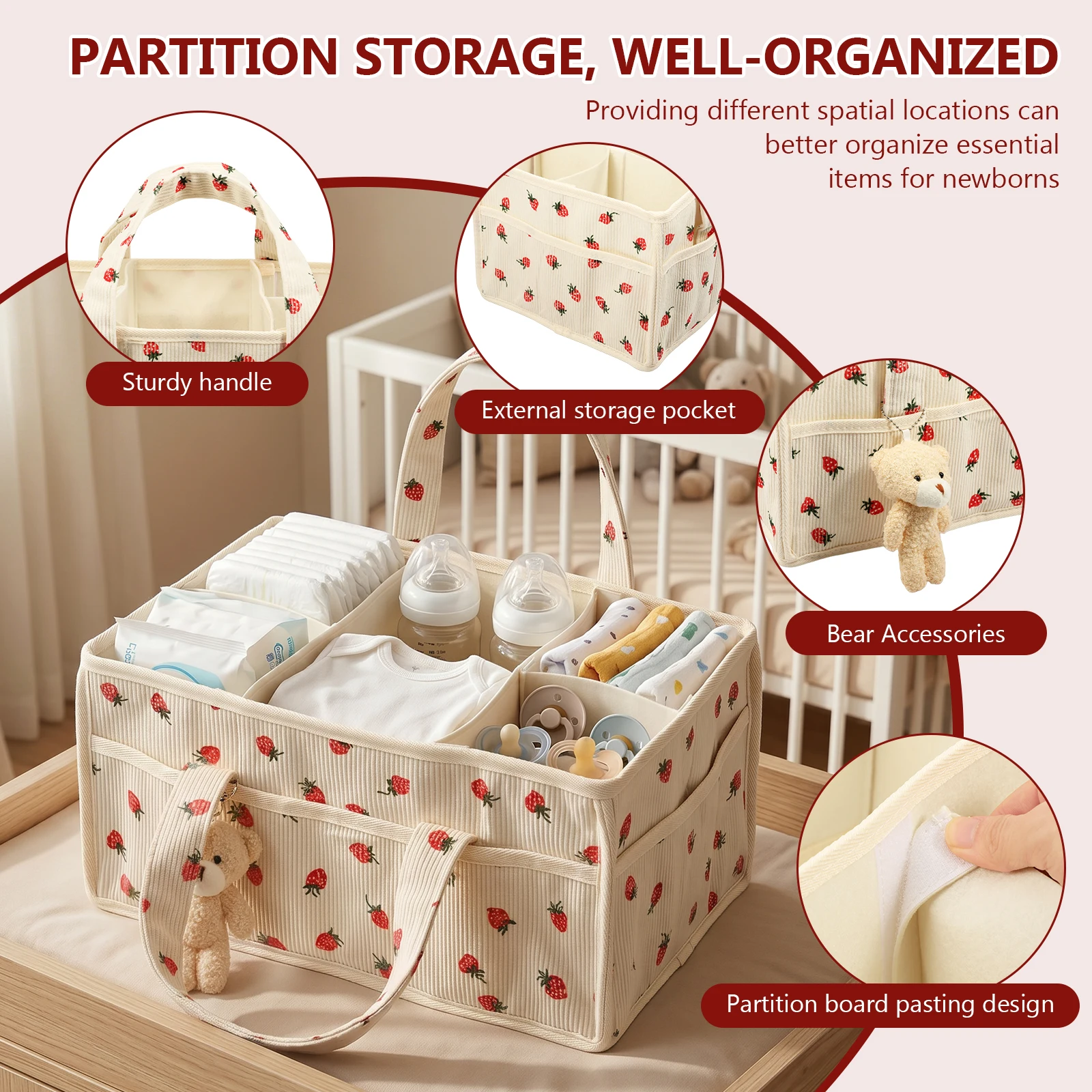 ตะกร้าเก็บผ้าเช็ดทำความสะอาดสำ - Baby Nursery Organiser บทวิจารณ์และราคา