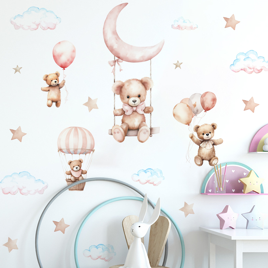 สีน้ําหมี Hot Air บอลลูน Cloud - Baby Nursery Decor Boy บทวิจารณ์และราคา