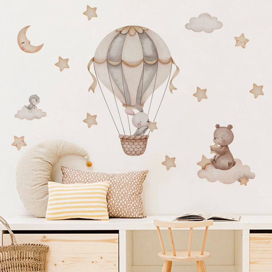 สีน้ําหมี Hot Air บอลลูน Cloud - Baby Nursery Decor Boy บทวิจารณ์และราคา