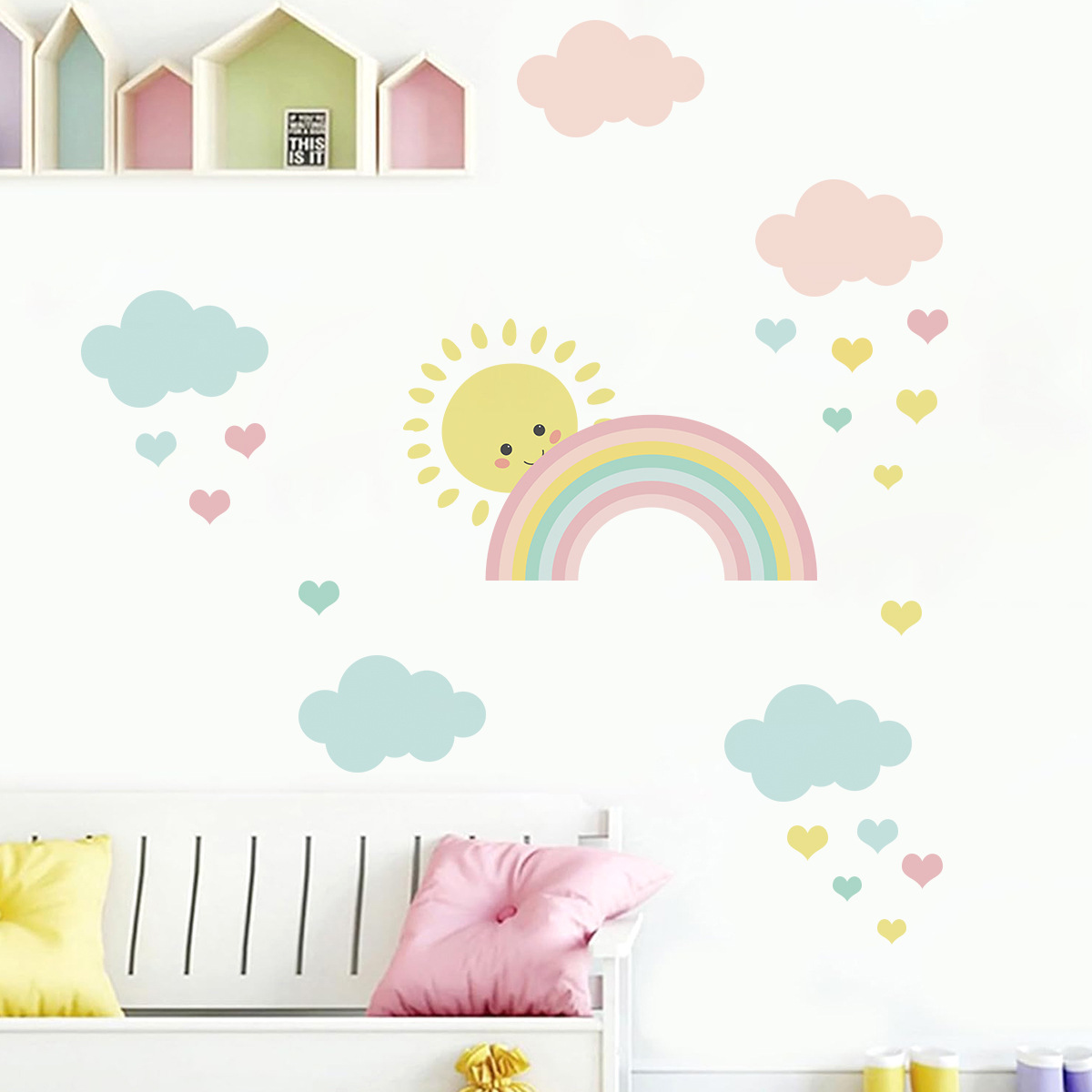 การ์ตูนดวงอาทิตย์สายรุ้งเมฆสติ - Baby Nursery Decor Boy บทวิจารณ์และราคา