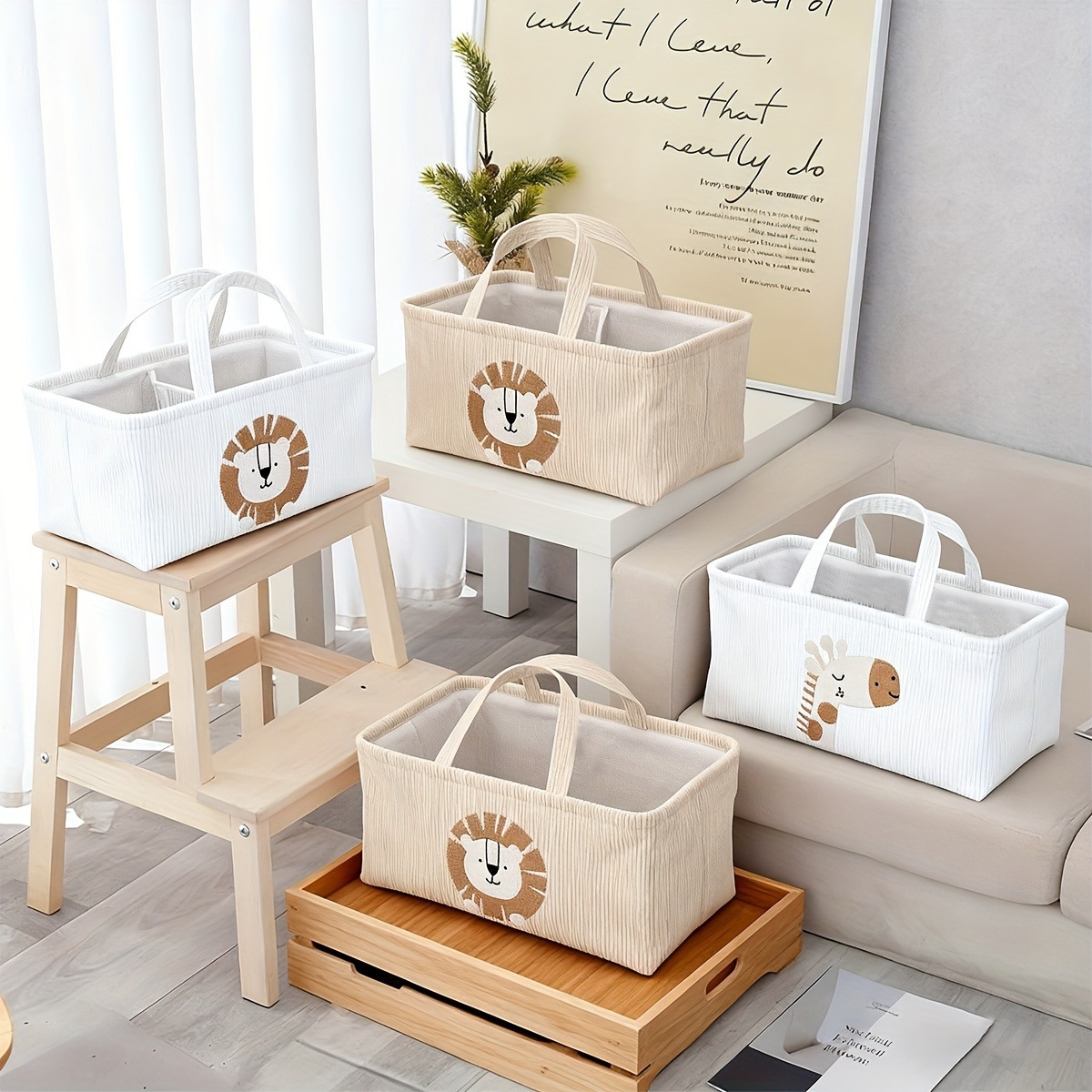 ตะกร้าผ้าใส่ผ้าอ้อมลายสิงโตน่า - Baby Nursery Organiser บทวิจารณ์และราคา