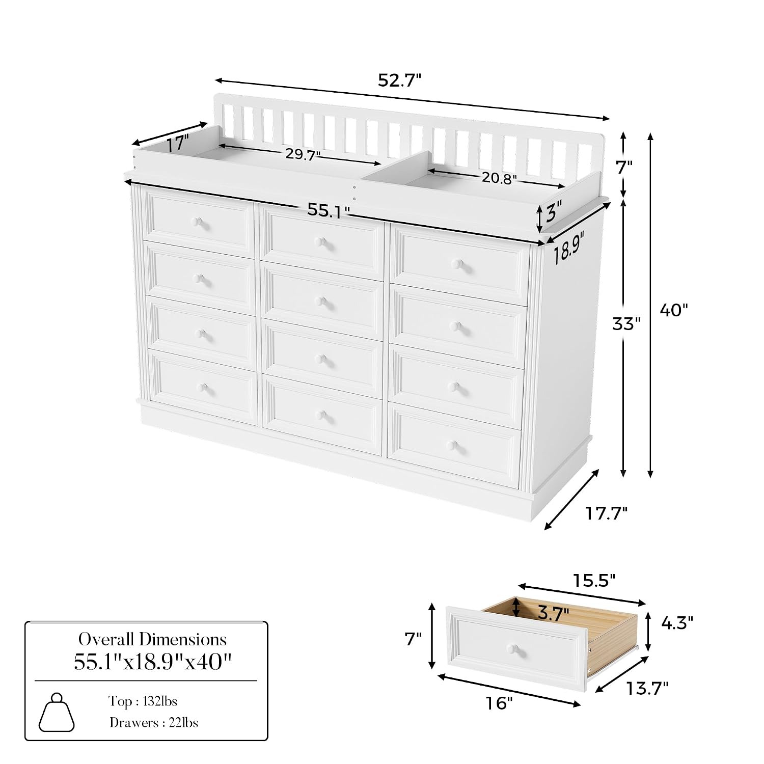 โต๊ะเปลี่ยนผ้าอ้อมเด็กพร้อมตู้ - Baby Nursery Dresser Changing Table บทวิจารณ์และราคา