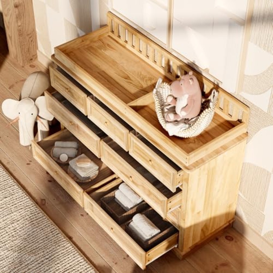 โต๊ะเปลี่ยนผ้าอ้อมเด็กพร้อมตู้ - Baby Nursery Dresser Changing Table บทวิจารณ์และราคา