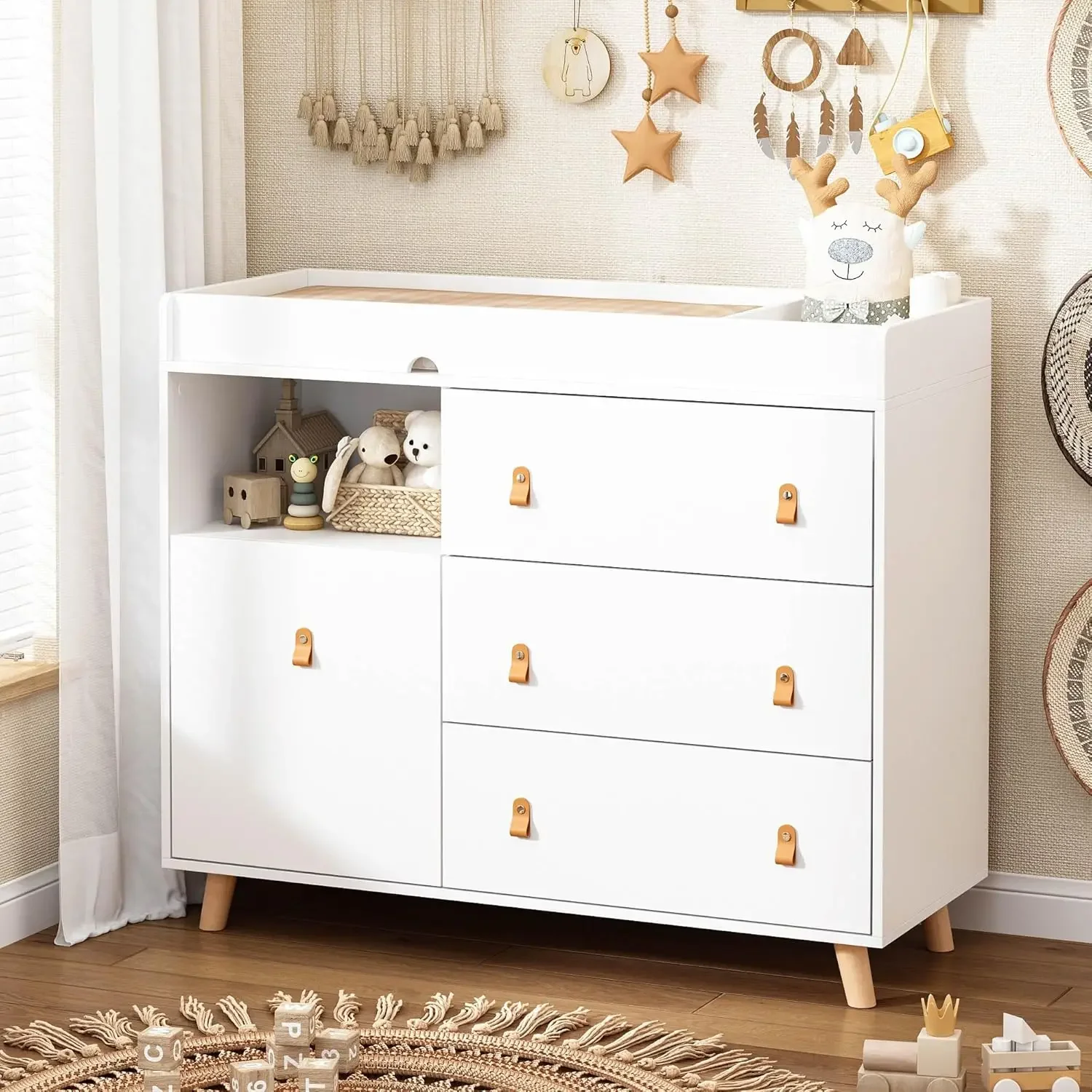 โต๊ะเปลี่ยนผ้าอ้อมเด็กพร้อมลิ้ - Baby Nursery Dresser Changing Table บทวิจารณ์และราคา