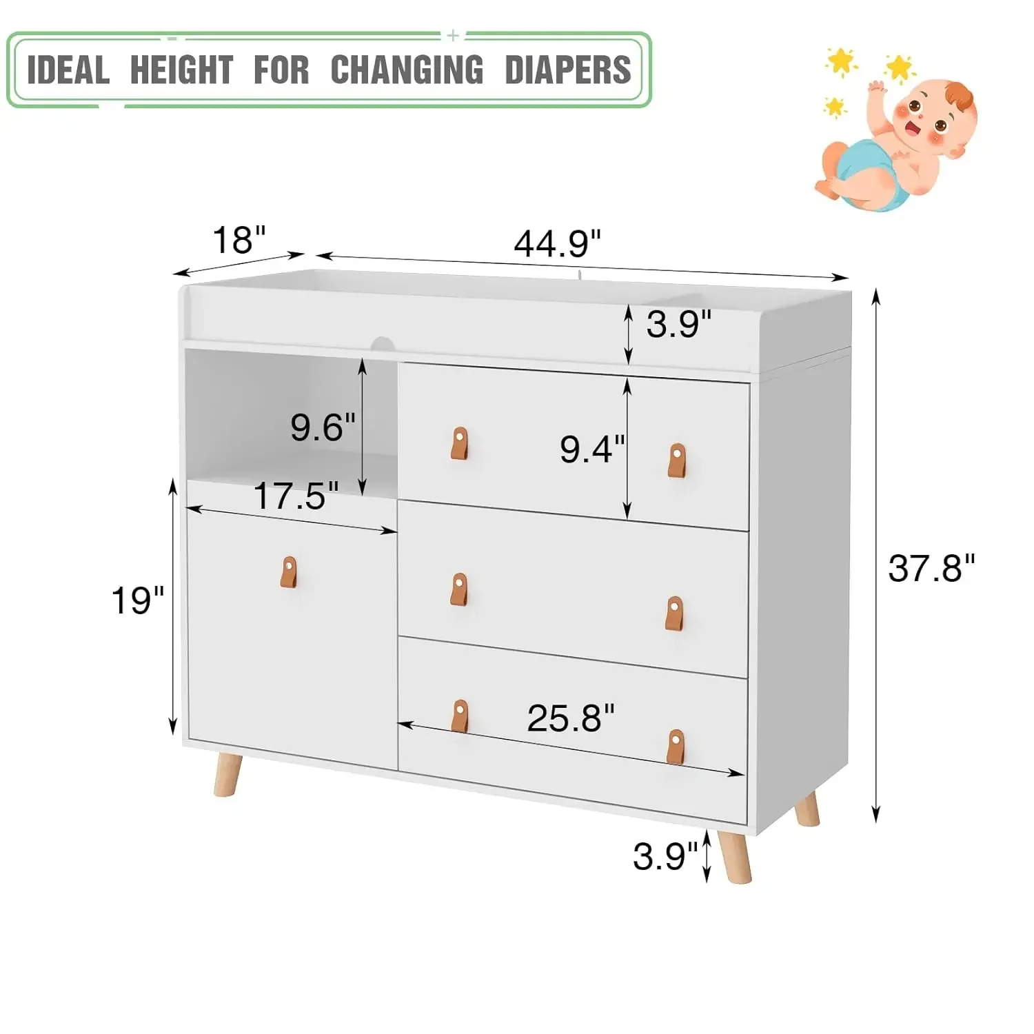 โต๊ะเปลี่ยนผ้าอ้อมเด็กพร้อมลิ้ - Baby Nursery Dresser Changing Table บทวิจารณ์และราคา