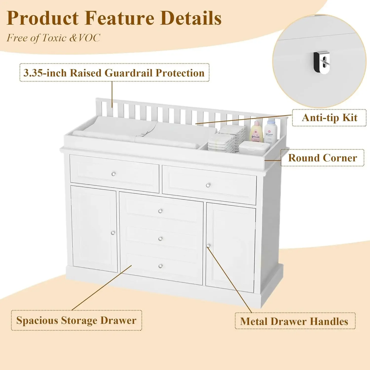 ตู้เสื้อผ้าเด็ก 46 พร้อมท็อปโต - Baby Nursery Dresser Changing Table บทวิจารณ์และราคา